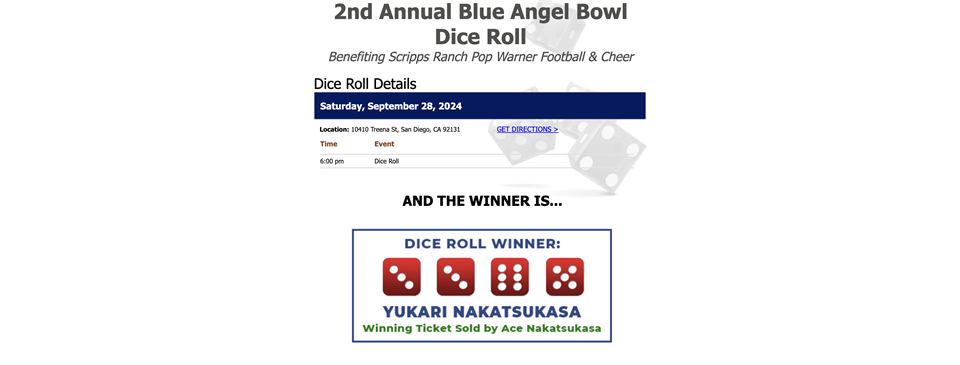 Blue Angel Bowl Dice Roll Winner!